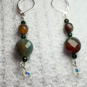 Green & Brown Agate Dangle Earrings – Faceted Gemstone Drops